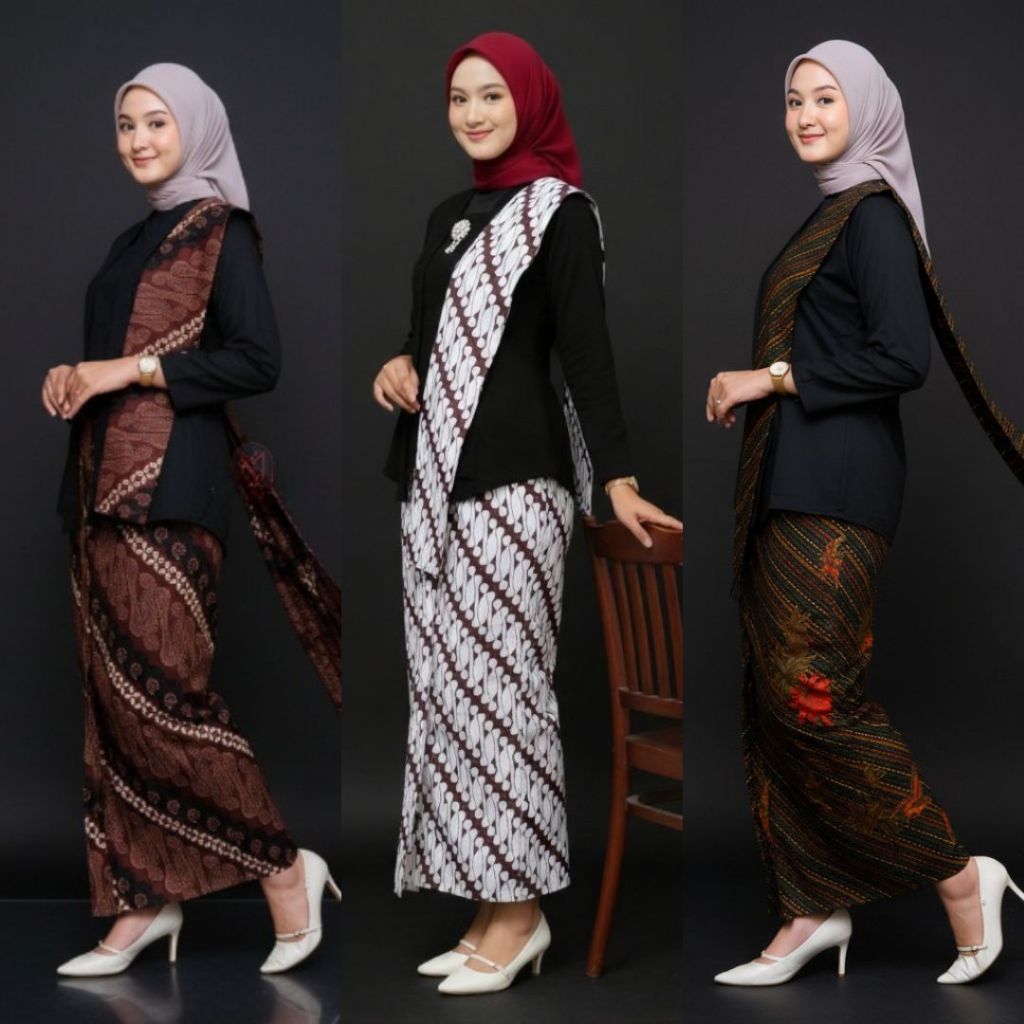 Satu Set Couple Rok Plisket Wiron Batik Dan Selendang Batik Pilihan Warna Dan Motif Lainnya