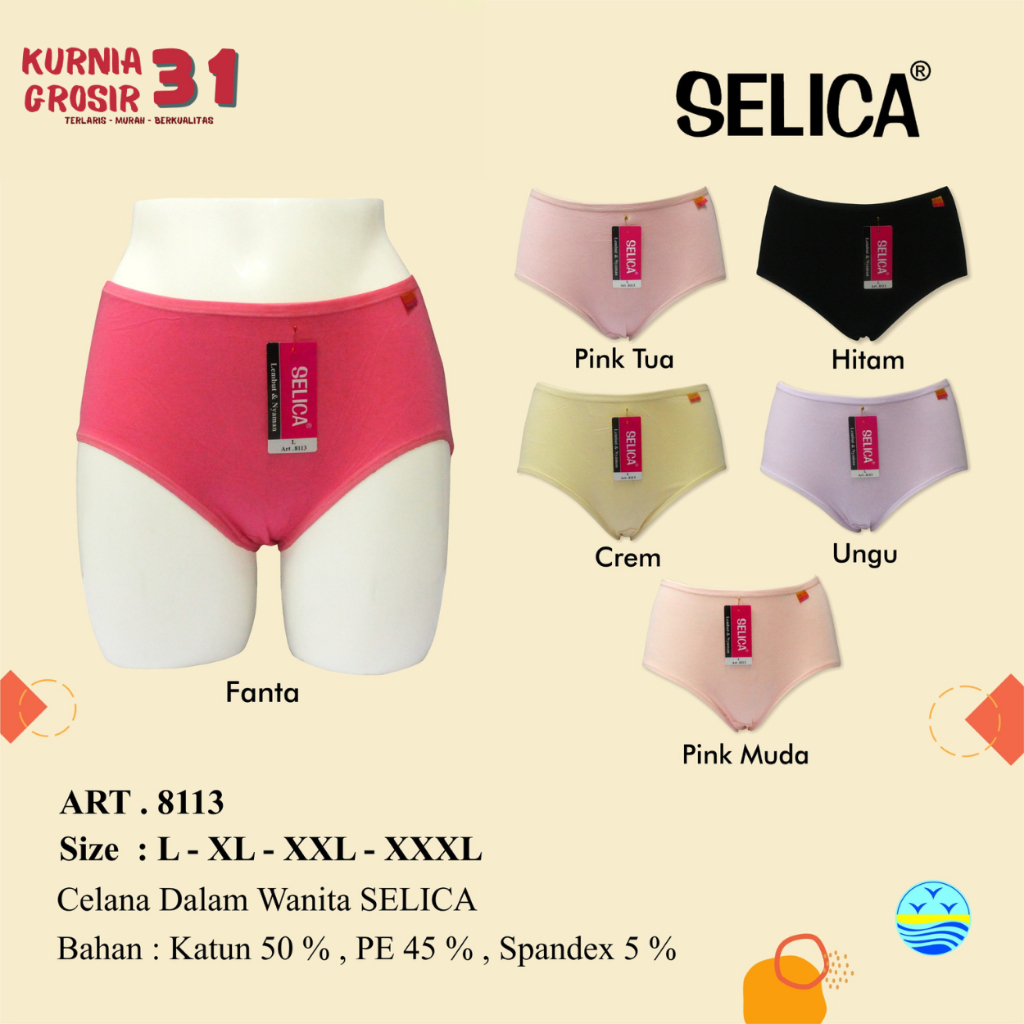 CD SELICA 8113 Bahan Katun Ukuran L-XXL Wanita Premium Seamless MID WAIST