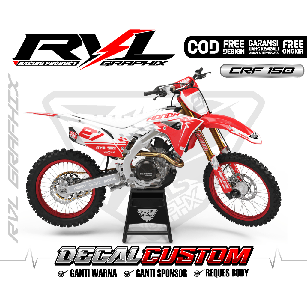 DECAL STIKER CRF SUPER GLOSSY PREMIUM PUTIH MERAH