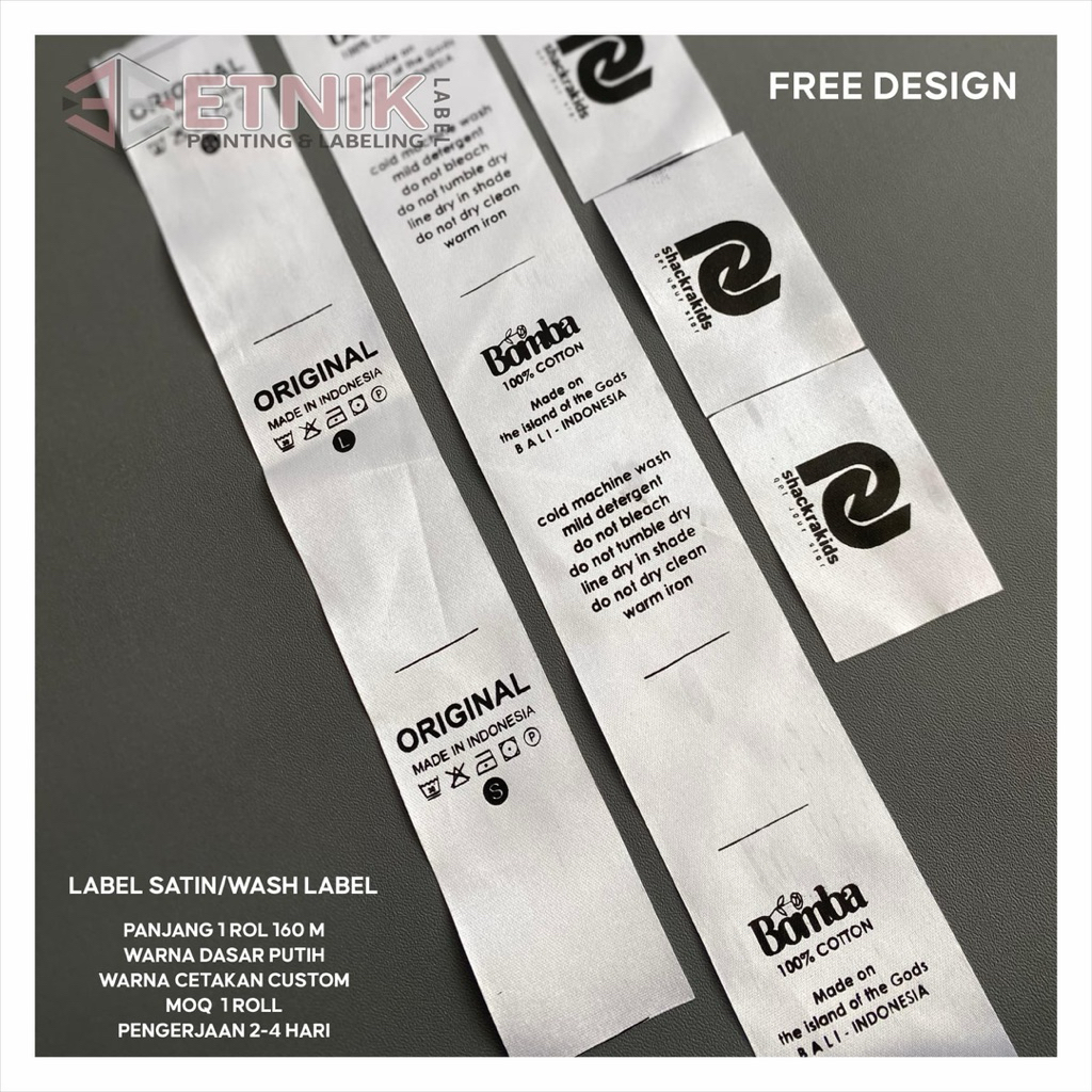 LABEL TAFETA CUSTOM / label washing,care label,care istruction,label baju,label pakaian,label slip,l