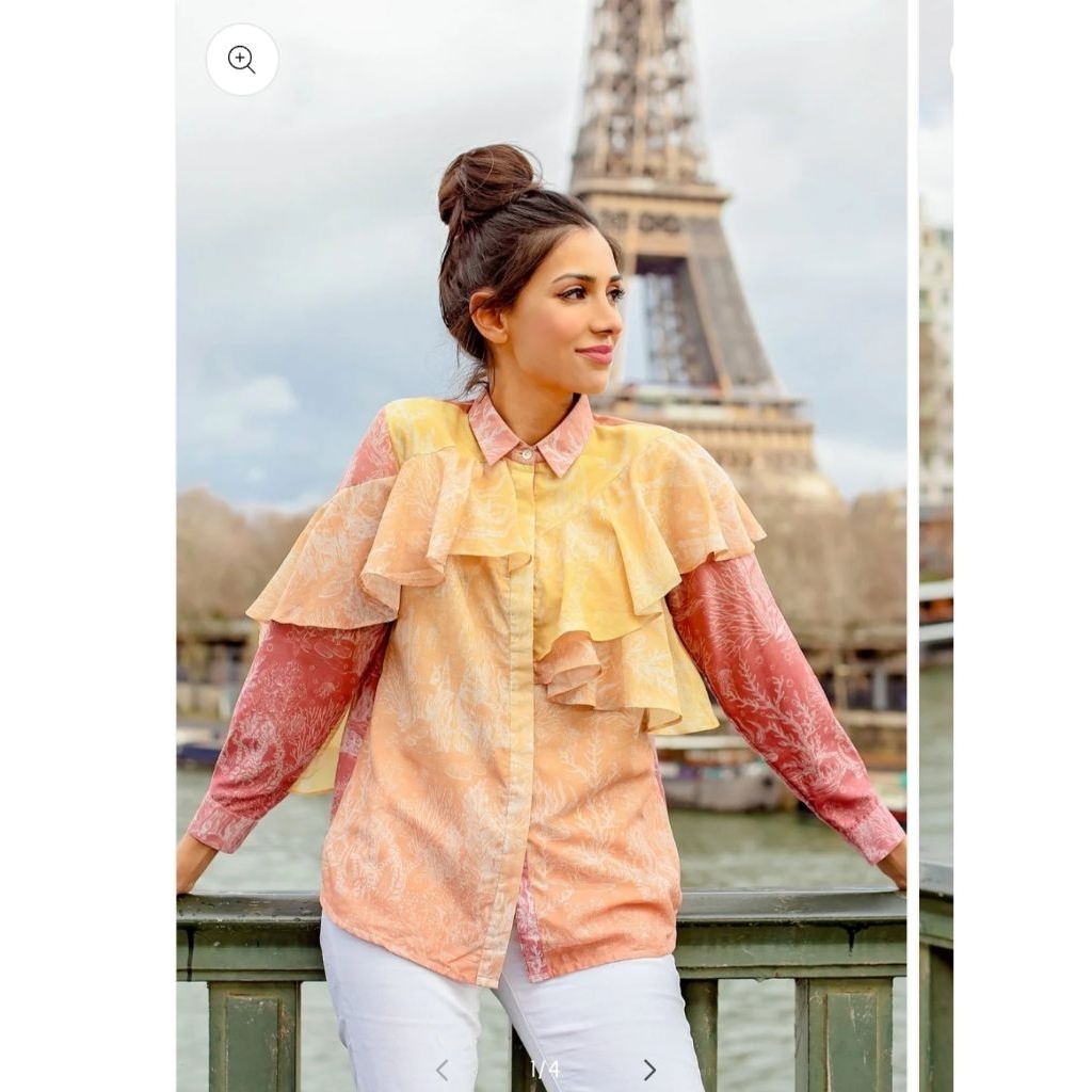BENANG JARUM EL MAR MINORCA SHIRT WITH RUFFLE YELLOW/PINK