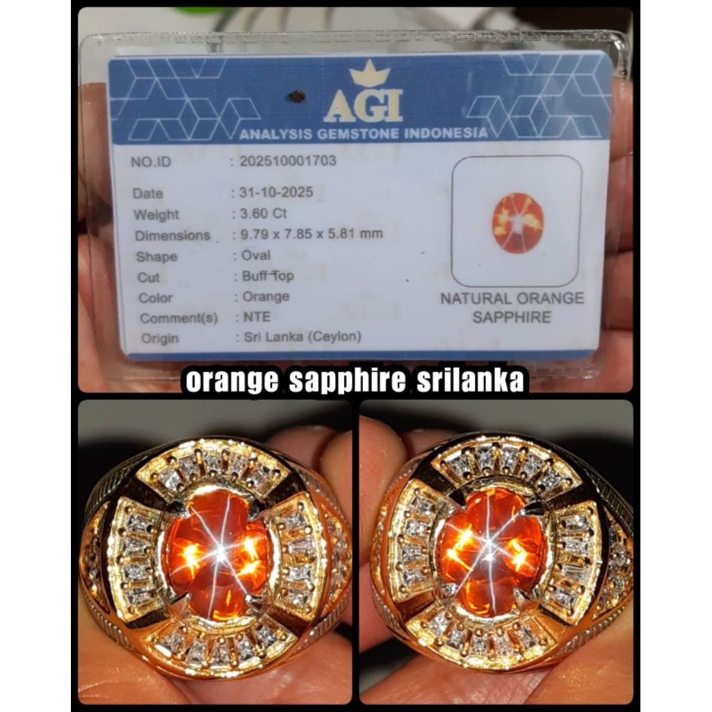 permata sapphire Star paparadcha ceylon NTE + memo lab