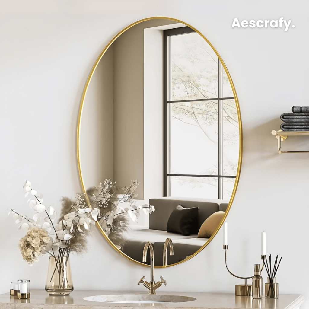 Aescrafy Cermin Oval Telur Dengan Frame Gold / Silver – Cermin Kaca Dinding