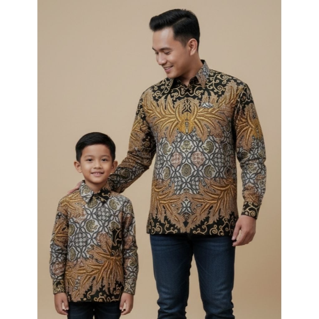 Hem batik couple ayah anak lengan panjang lapis furing