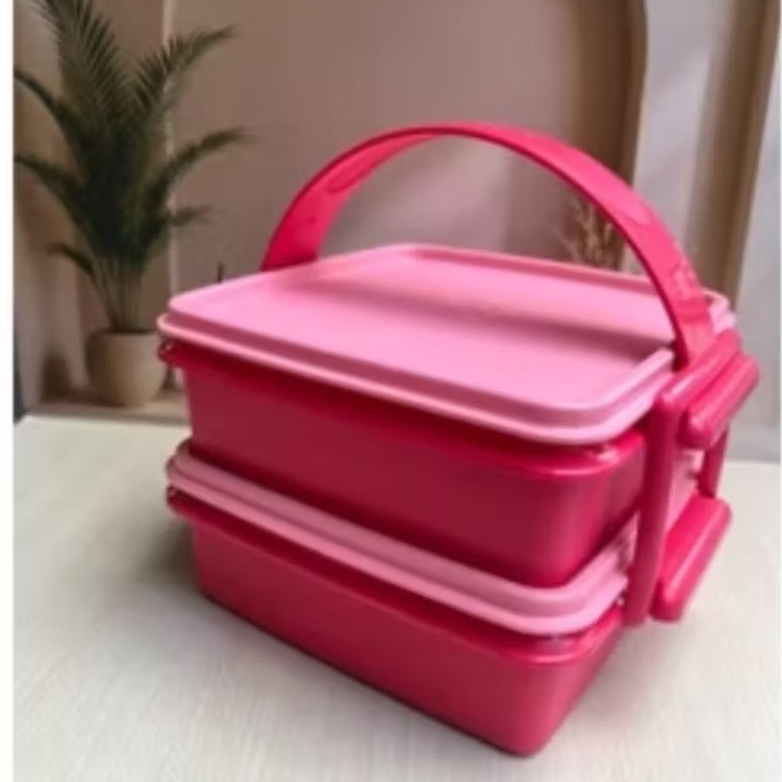 Tupperware Small Carry All Set 2 susun dengan sekat  rantang plastik warna random carryall  piknik  