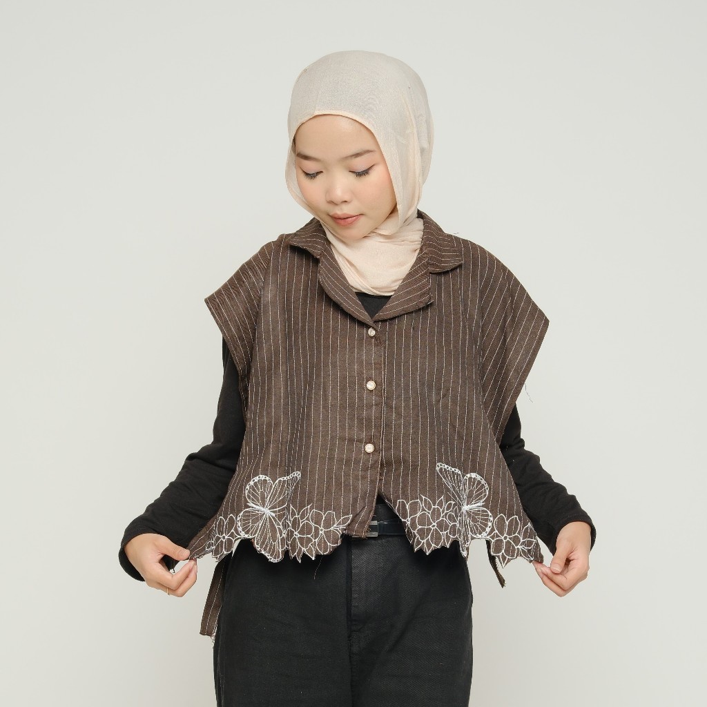 OUTER VEST MARIPOSA TALI PINGGANG / VEST STRIPE X BORDIR REMAJA DEWASA / ROMPI WANITA SEMIWOLL