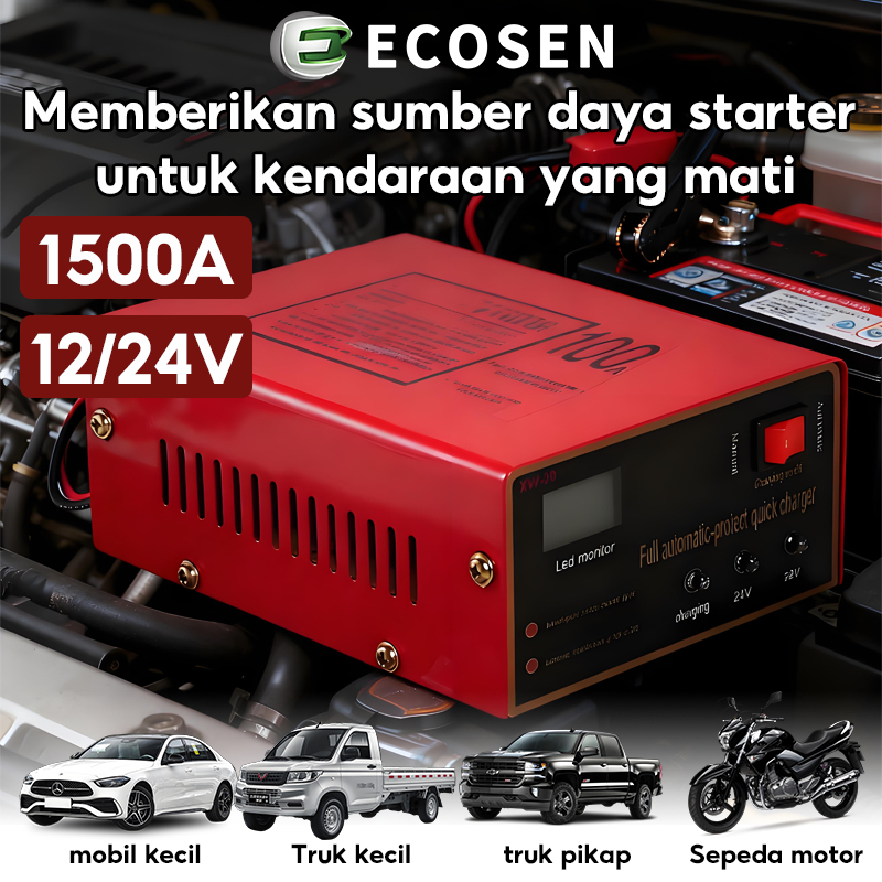 ECOSEN-Charger Aki Otomatis Smart Intelligent Auto Repair Mobil Pengisi daya 1500A Charger Otomatis