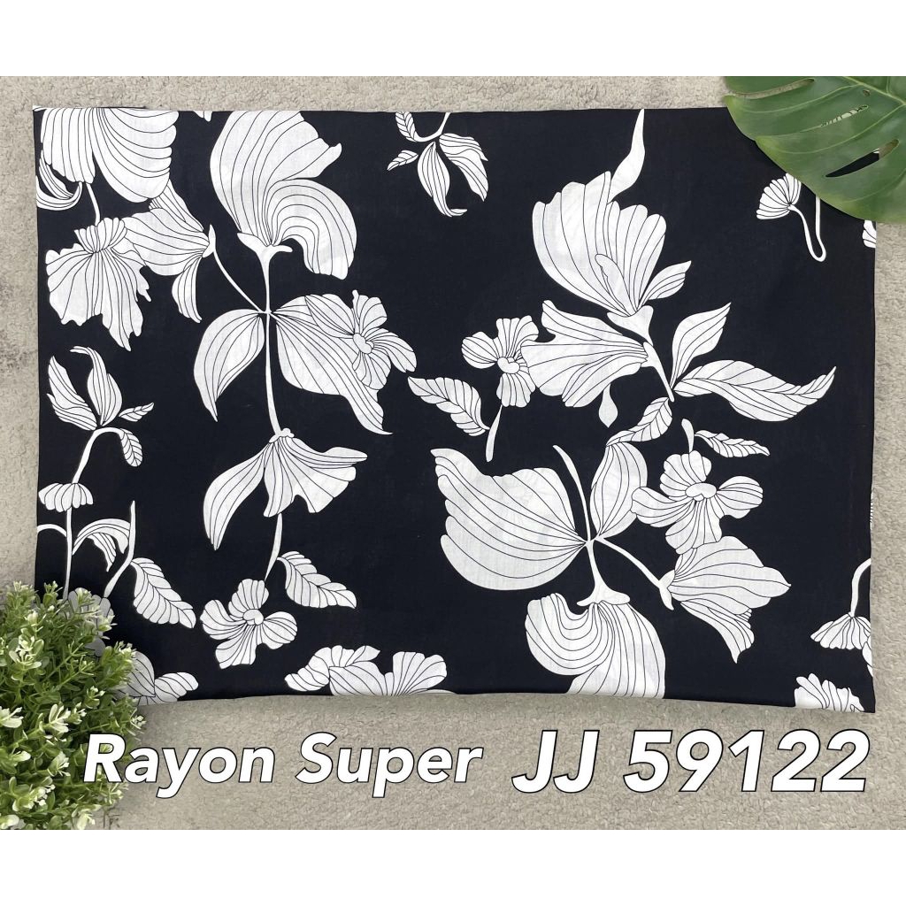 Kain Rayon Super JJ 59132 Motif Bunga Hitam (per 0.5Meter) Kain Rayon Super Premium