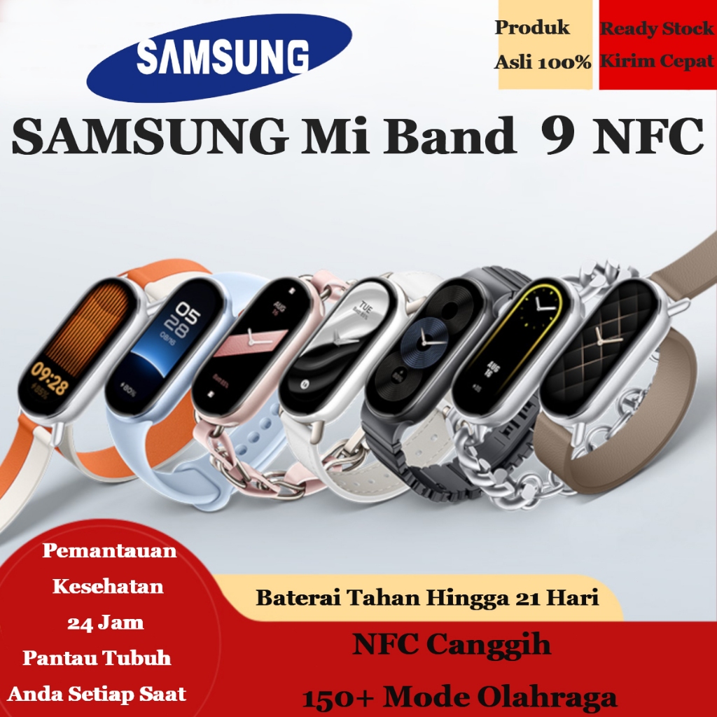 SAMSUNG Smart Band 9 NFC Smartwatch Gelang Pintar Pemantau Kesehatan Layar AMOLED 21 Hari Baterai Ta