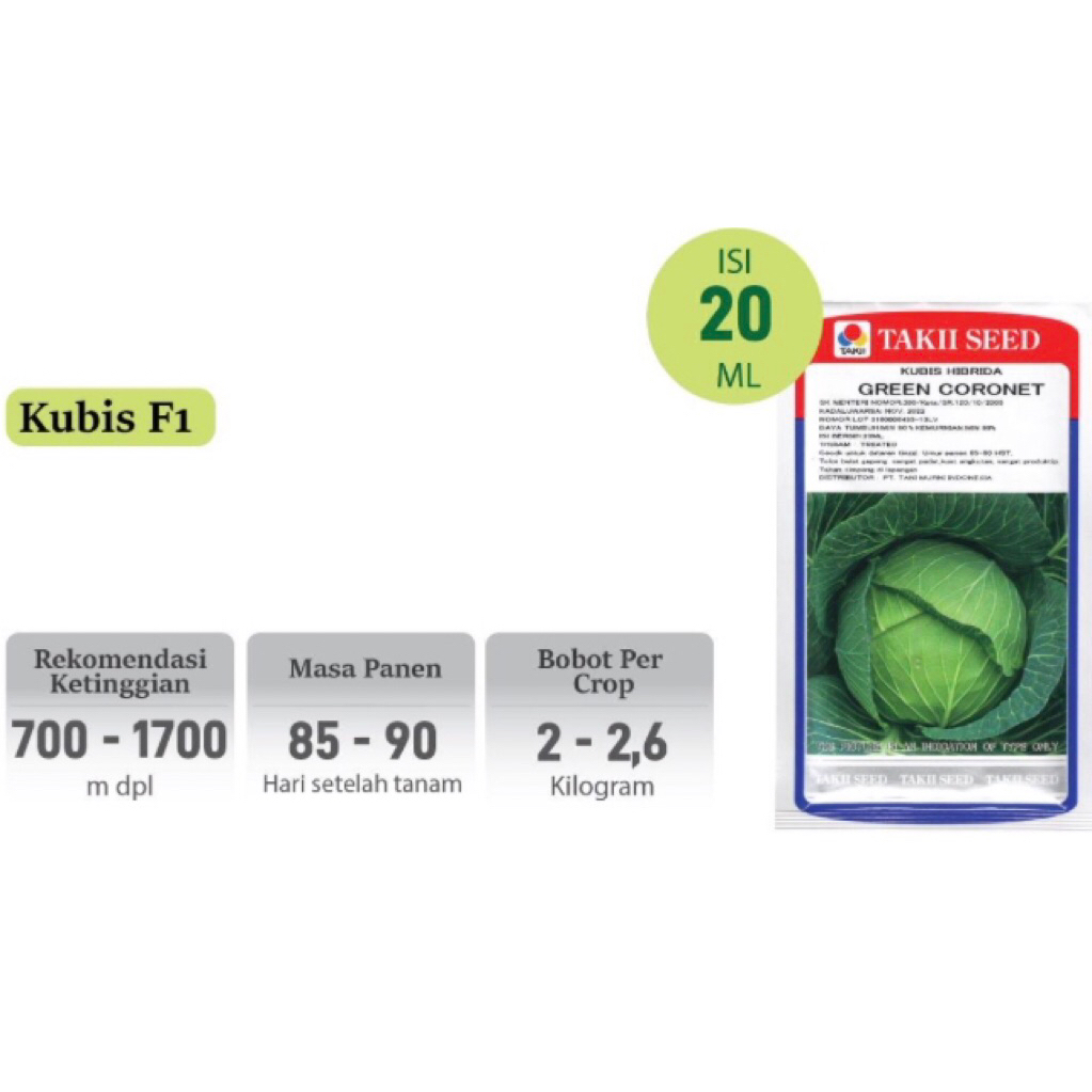 Benih Green Coronet 20 ml (Kol/Kubis)