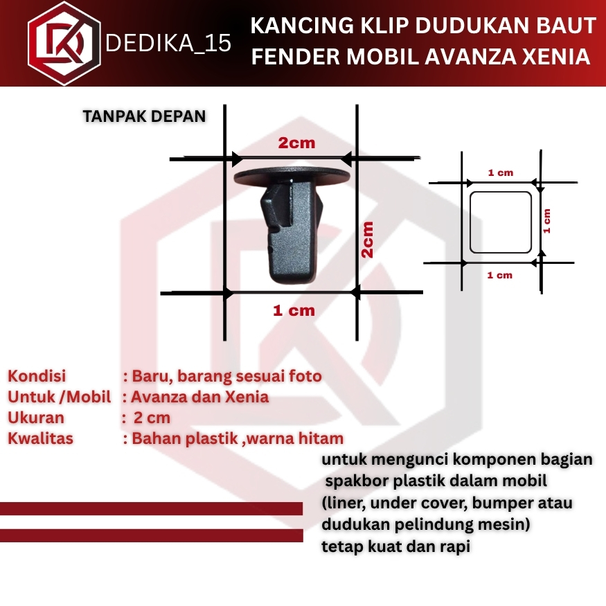 KANCING KLIP DUDUKAN BAUT INER FENDER MOBIL AVANZA XENIA