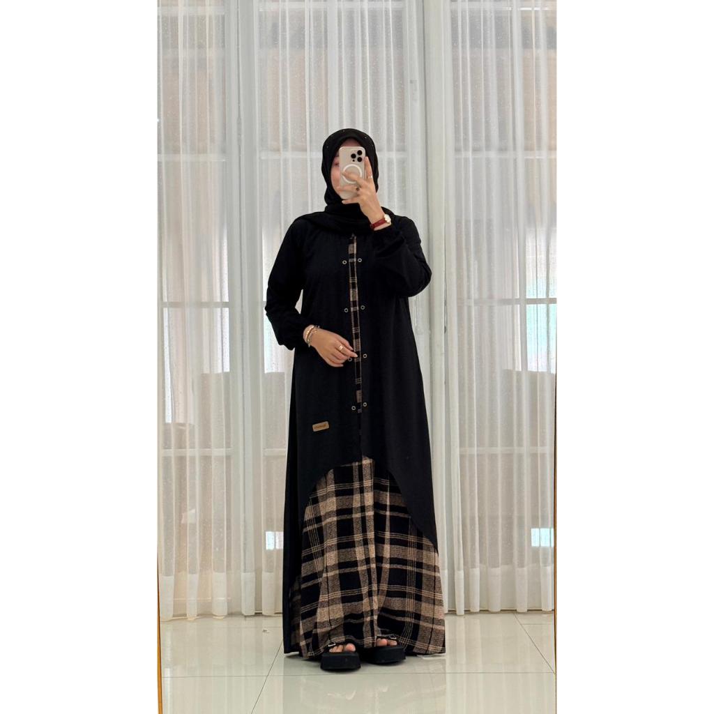 Nadheefa Store Dress Cardi Hitam Rayon Twill