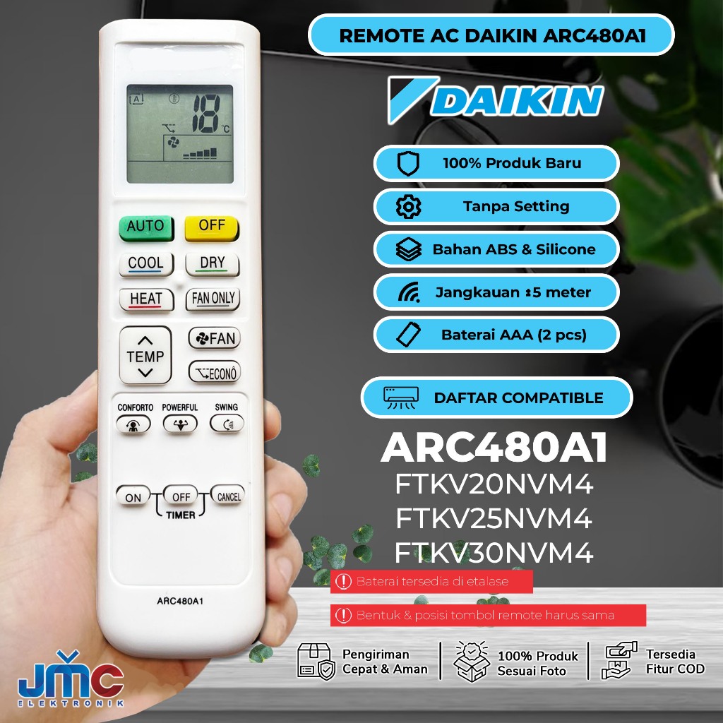 Remote Remot AC DAIKIN ARC480A1 FTKV20NVM4 FTKV25NVM4 FTKV30NVM4 Original Pabrik