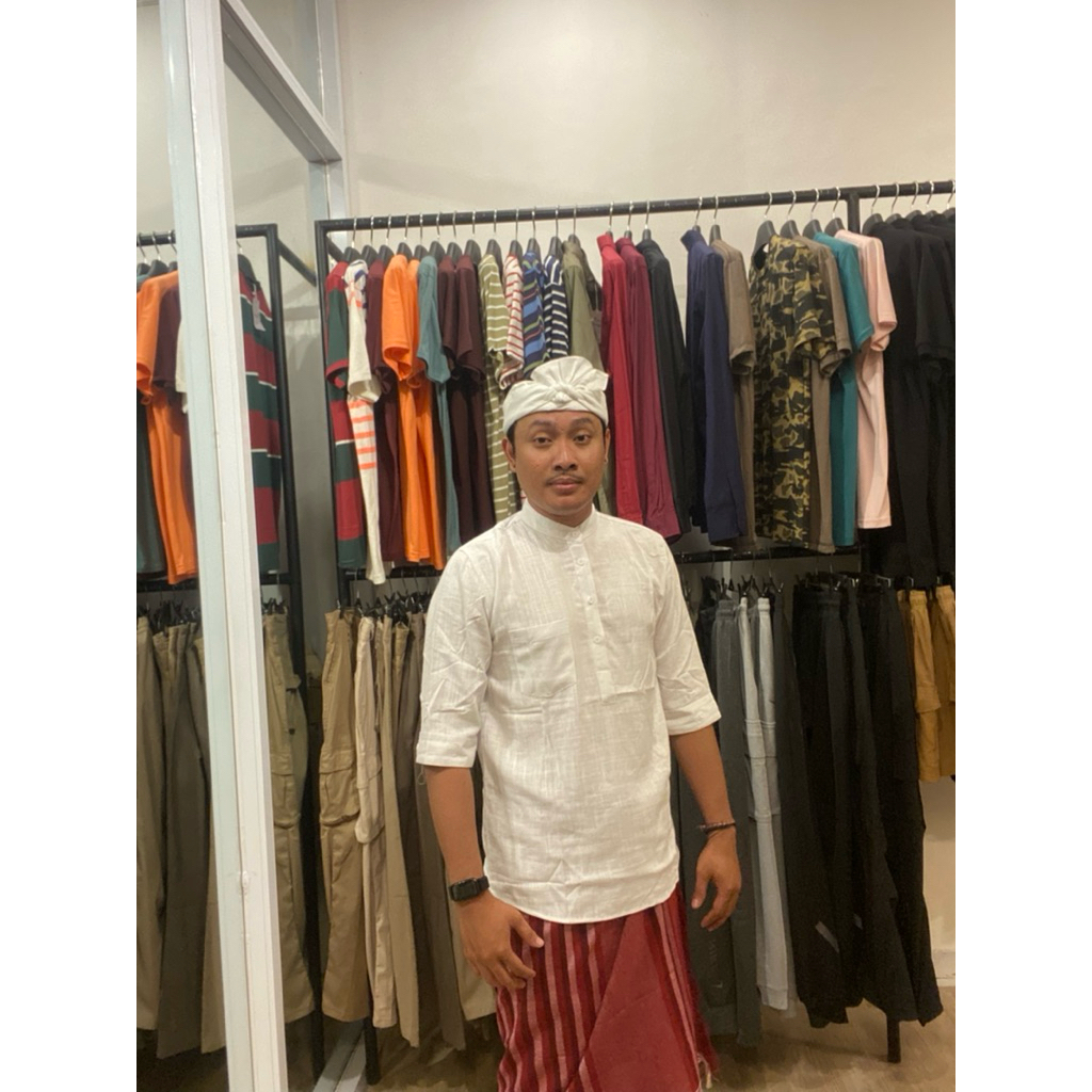 Kemeja Serat Jagung Putih Lengan 7/8 | Kemeja Pria | Baju Adat