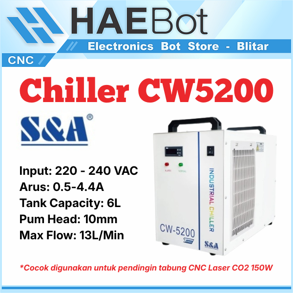 [HAEBOT] Chiller Chiler CW5200 220V S&A Pendingin Tabung CNC Laser CO2 Industrial Water Cooling Mesi