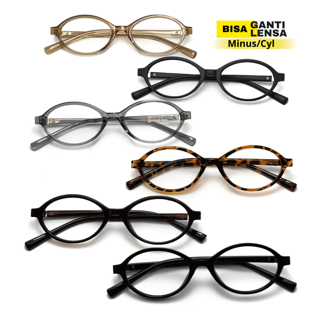Frame kacamata Oval Wanita | Mahalini Look | Blueray Normal / Minus / Cyl | Photocromic