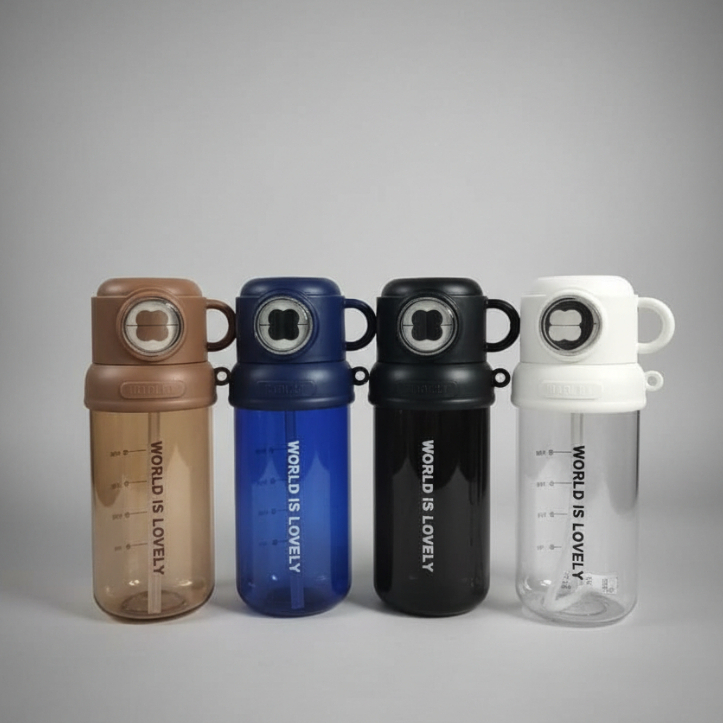 Botol 3720/Botol Minum Transparan Motivasi dengan Sedotan/Tumbler