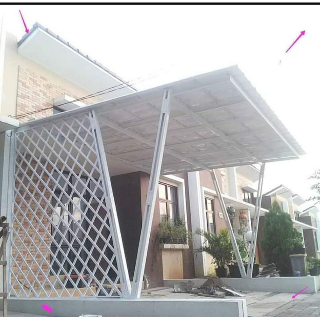 kanopi baja ringan tiang V dan atap alderon twinwall