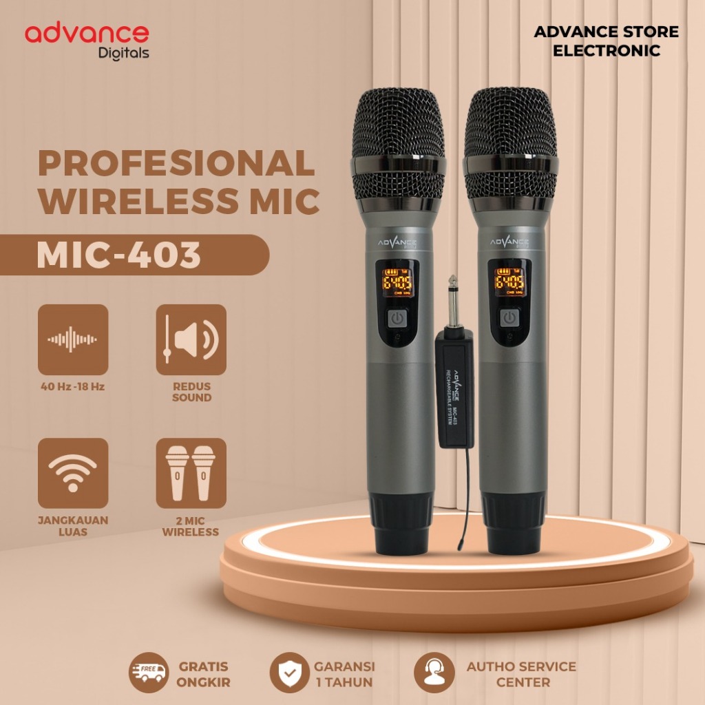Advance MIC-403 Mic Double UHF Box Mic Alumunium Recharger Garansi Resmi 1 Tahun