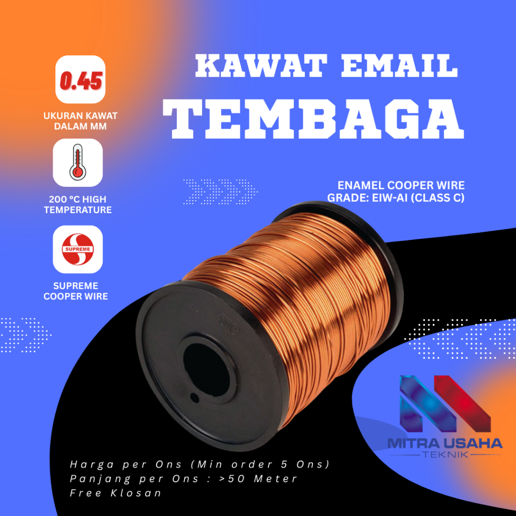 KAWAT TEMBAGA EMAIL 0.45 MM ENAMEL WIRE COOPER GULUNG DINAMO ILMAIL