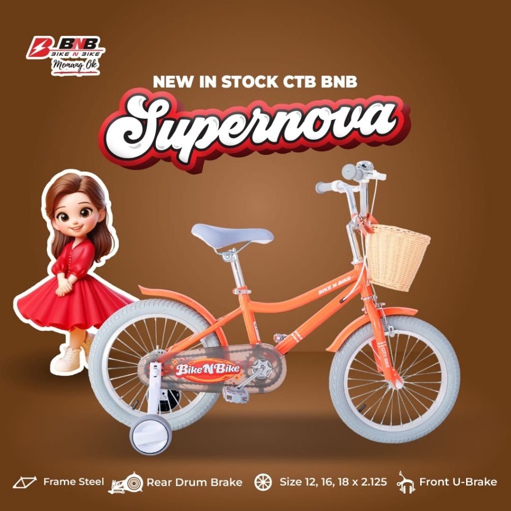 sepeda anak cewek 2tahun - 8tahun bnb supernova classic style 12 16 18 inch