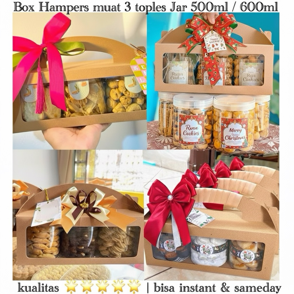 (FREE HANGTAG NATAL) Box Hampers Jendela Kotak muat 3 toples tabung jar 500 ml / 600 ml kotak hamper