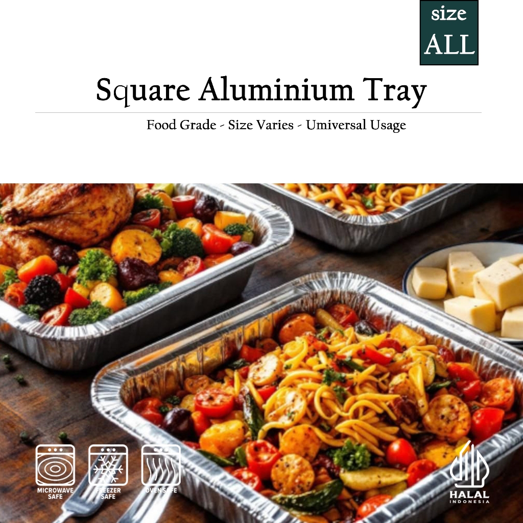 [Premium] Aluminium Tray Square Large - Tray Alumunium Kotak Besar - Wadah Makanan Aluminium - Food 