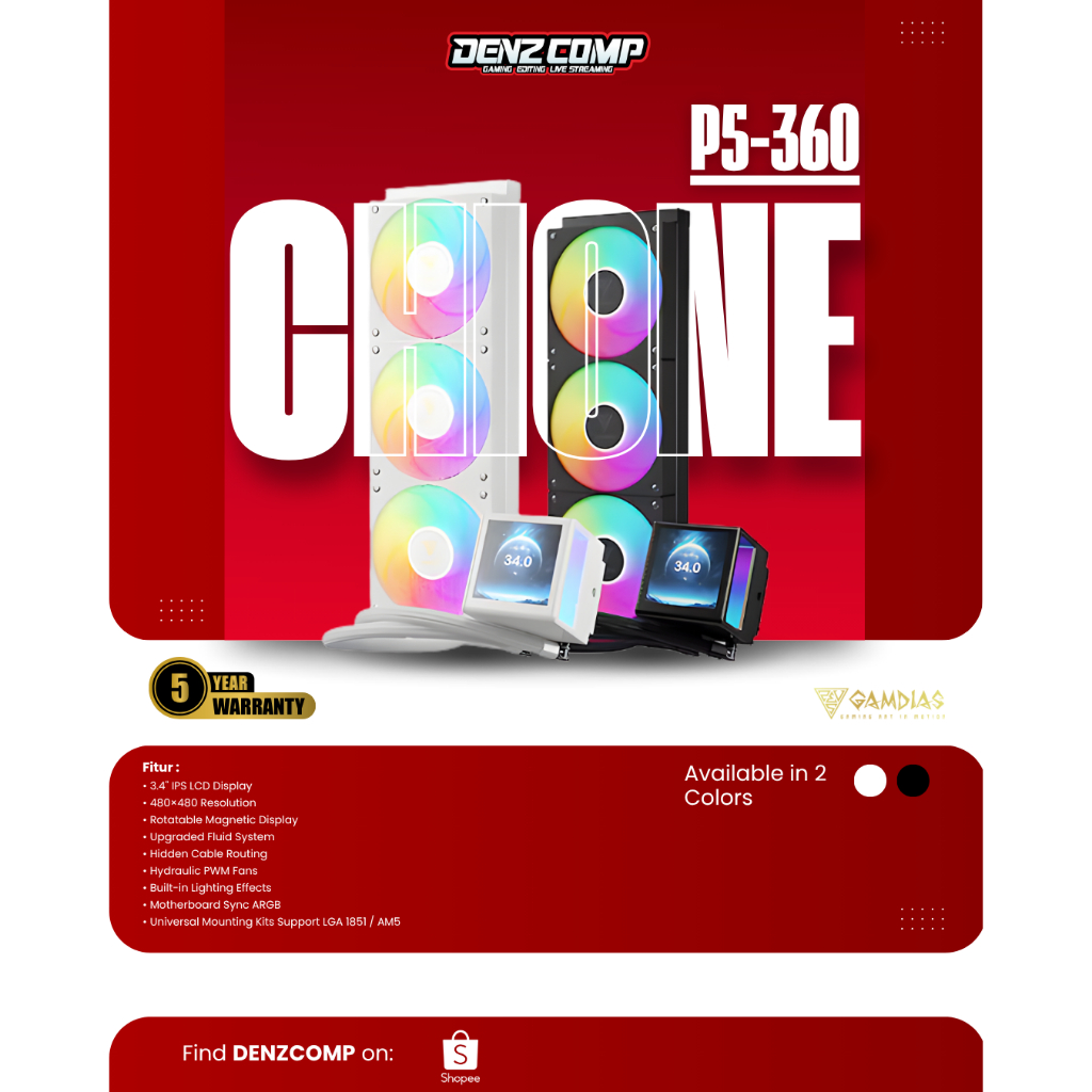 GAMDIAS CHIONE P5-360 LCD - 360mm AIO Liquid CPU Cooler