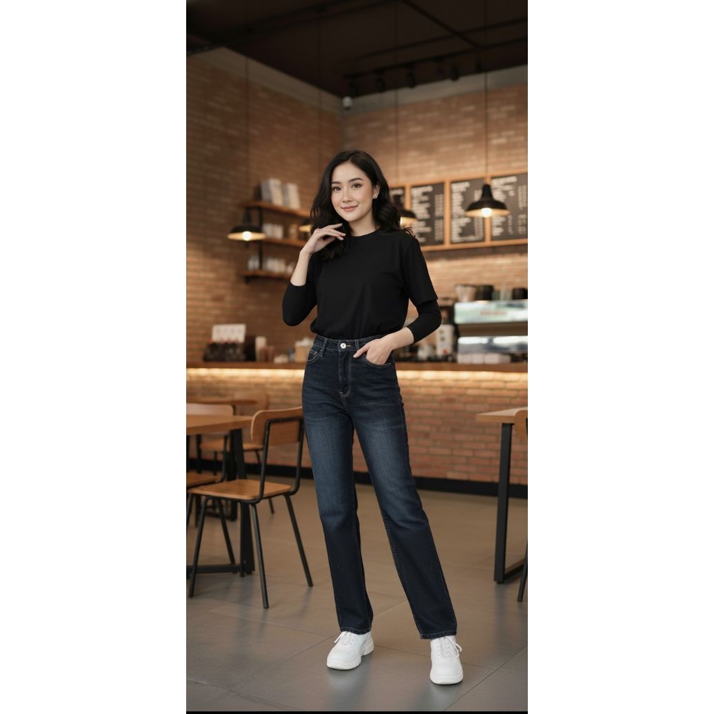 Celana Highwaist Loose Buggy Jeans Wanita Kekinian Premium