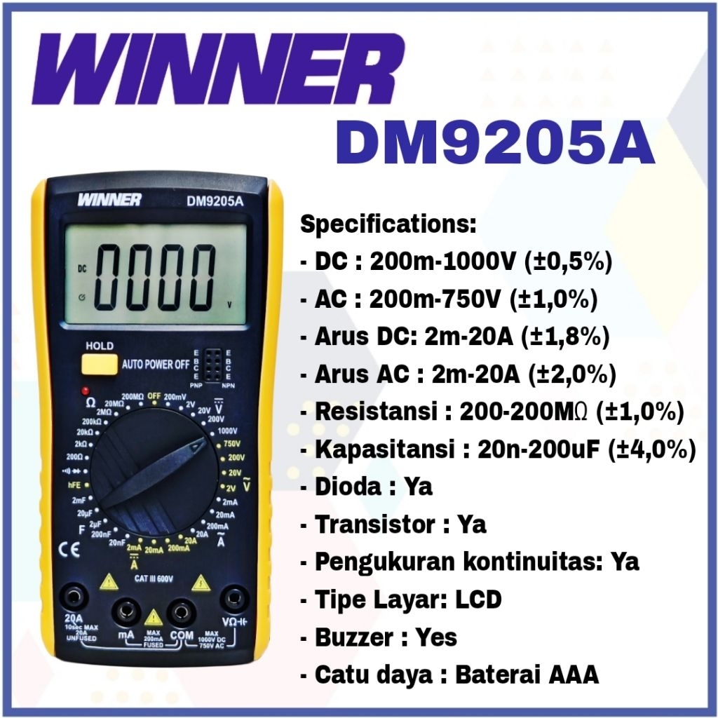 Tester Digital - Multi meter - AVO Meter Winner AC DC DM9205A