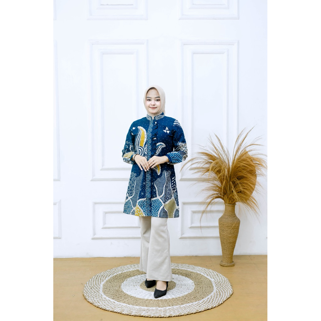 LEMBAYUNG tunik batik trikot atasan wanita Kancing depan