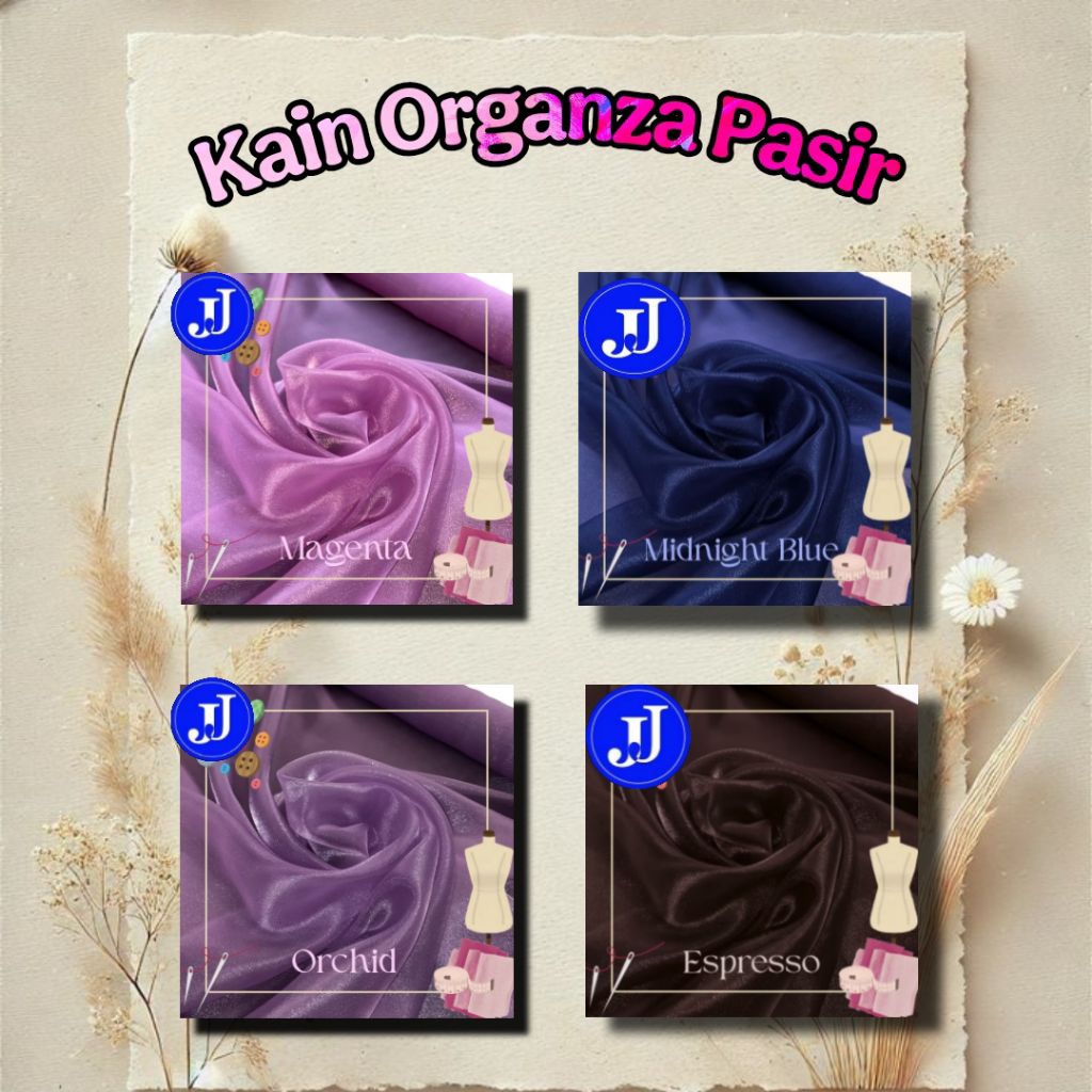 TERMURAH Kain Organza Pasir/Organza Krystal/Organza Metalik/Organza Glitter Premium Silk Meteran