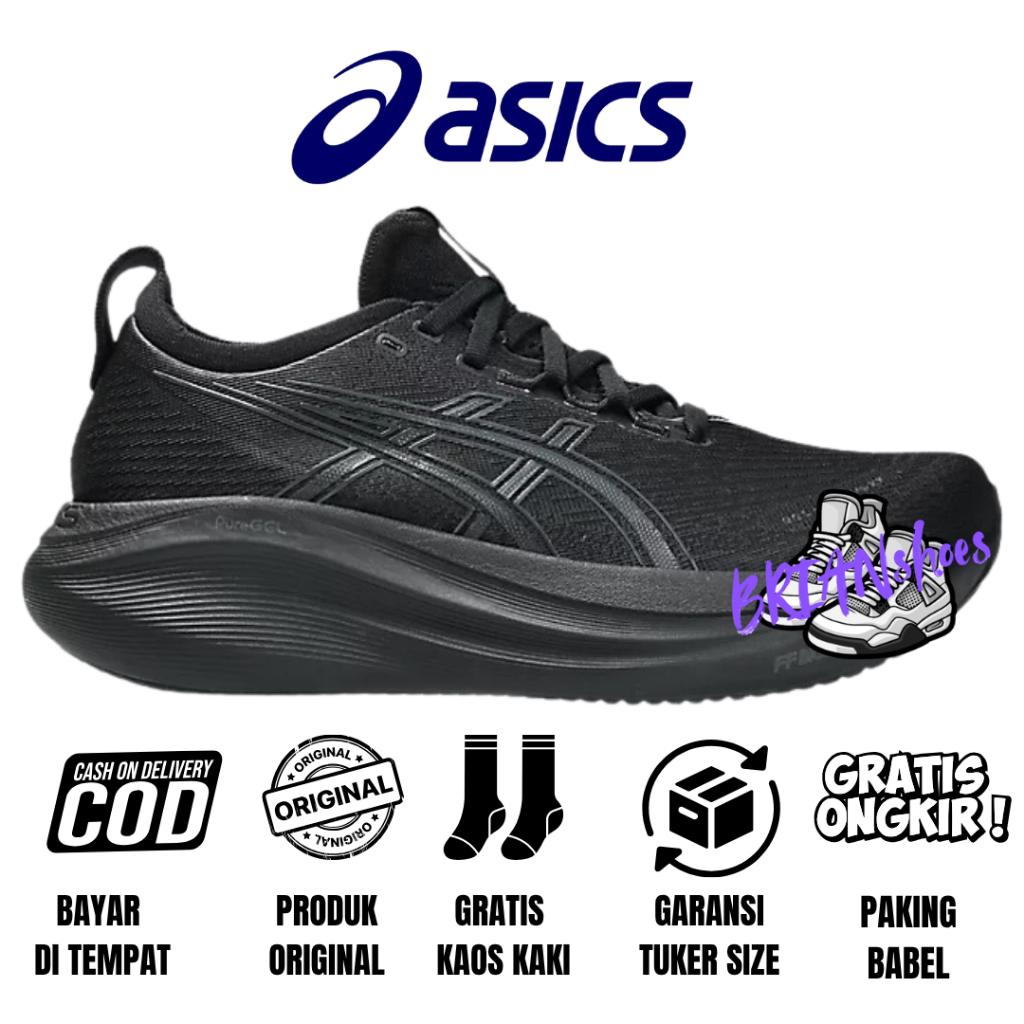 Sepatu Running Pria Asics Gel Nimbus 27 Black Grahite Grey Original