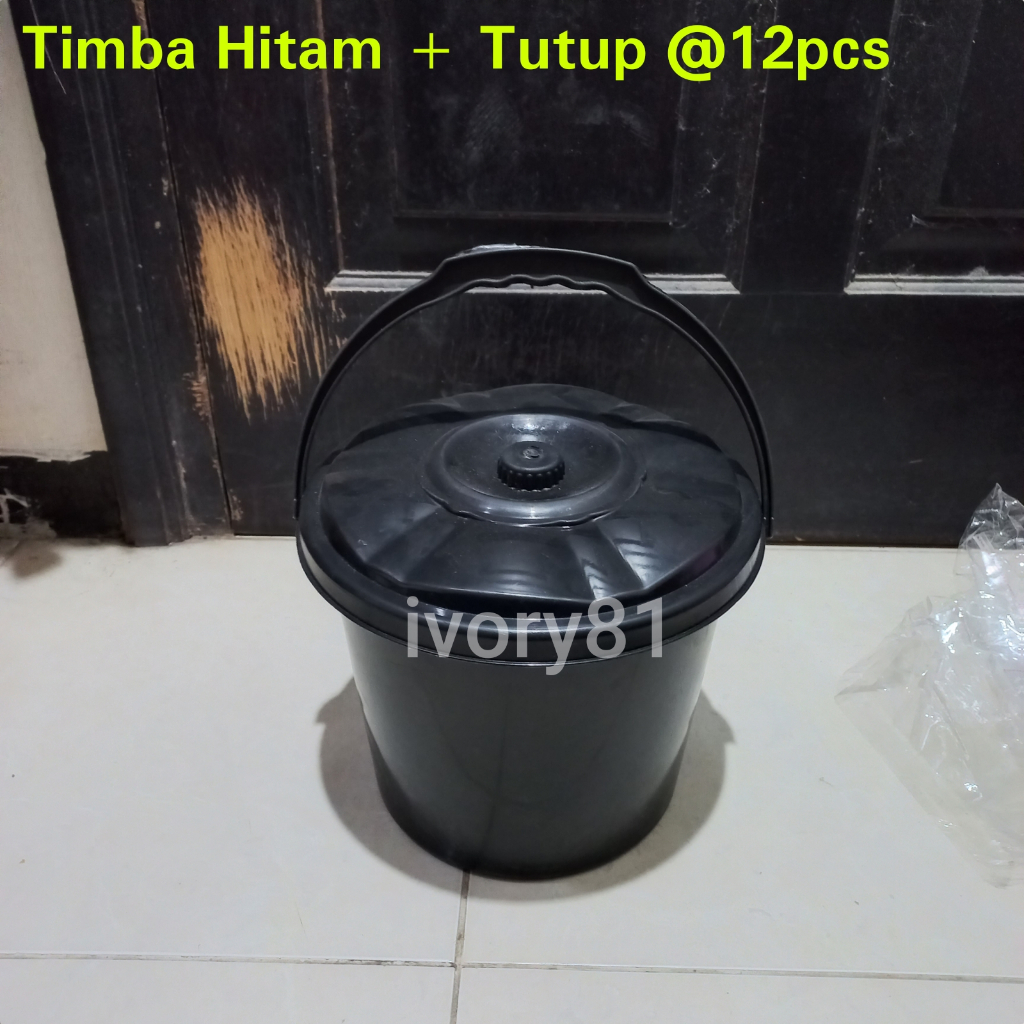12PCS Timba hitam + tutup timbo hajatan berkatan syukuran ember gagang plastik serbaguna