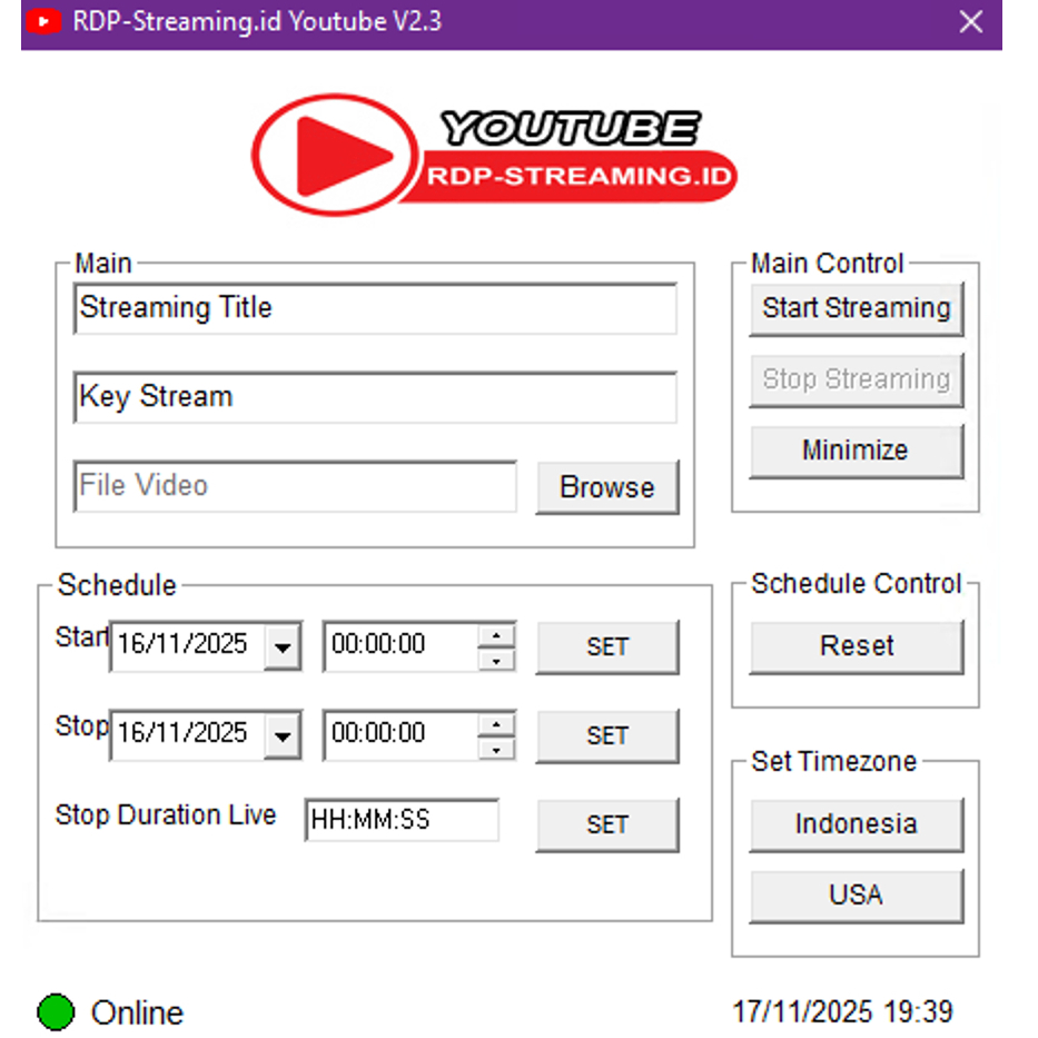 Software Multi Live Streaming Looping Youtube + RDP Non Stop 24 Jam 1 Bulan Penuh Bisa Diperpanjang 
