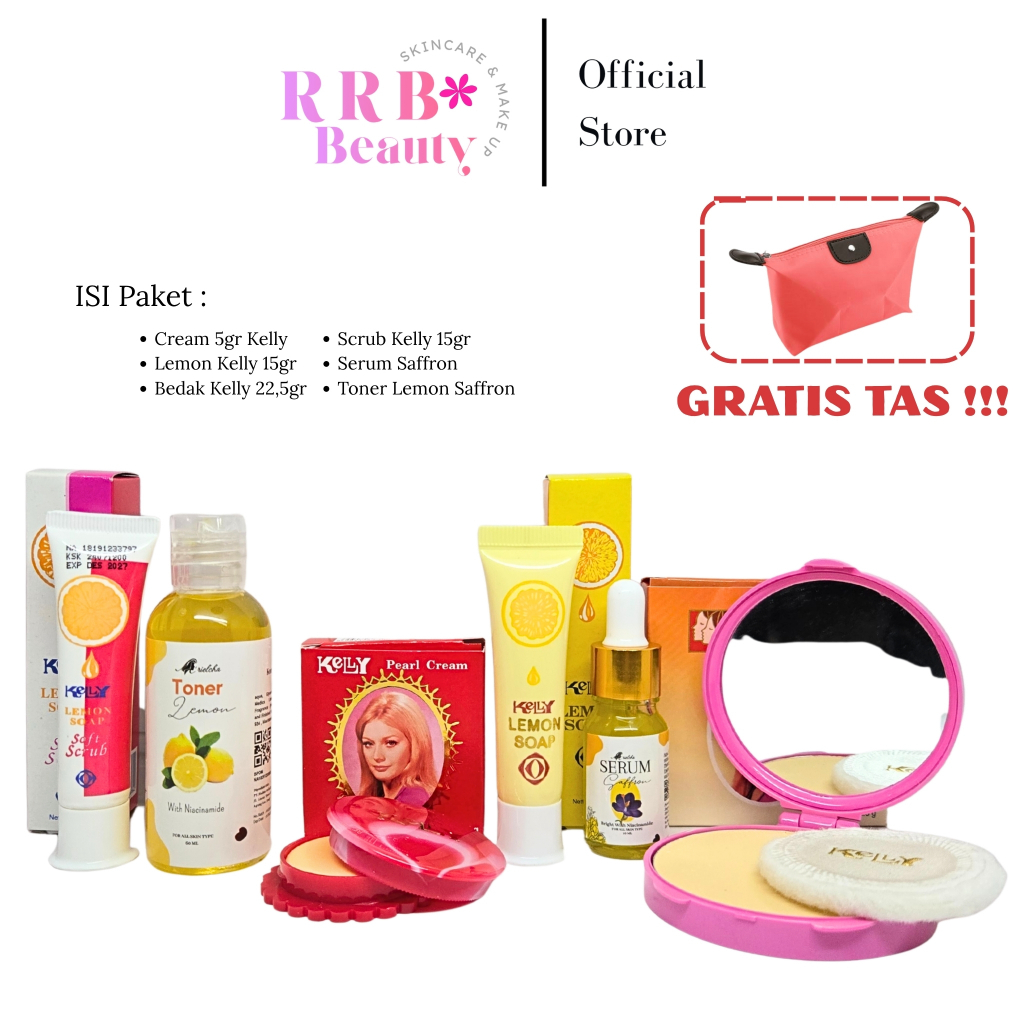 Paket Lengkap Kelly 6in1 [ Gratis Tas Kosmetik ] Perl Cream Kelly 5g + Lemon Soap 15g + Bedak Kelly 