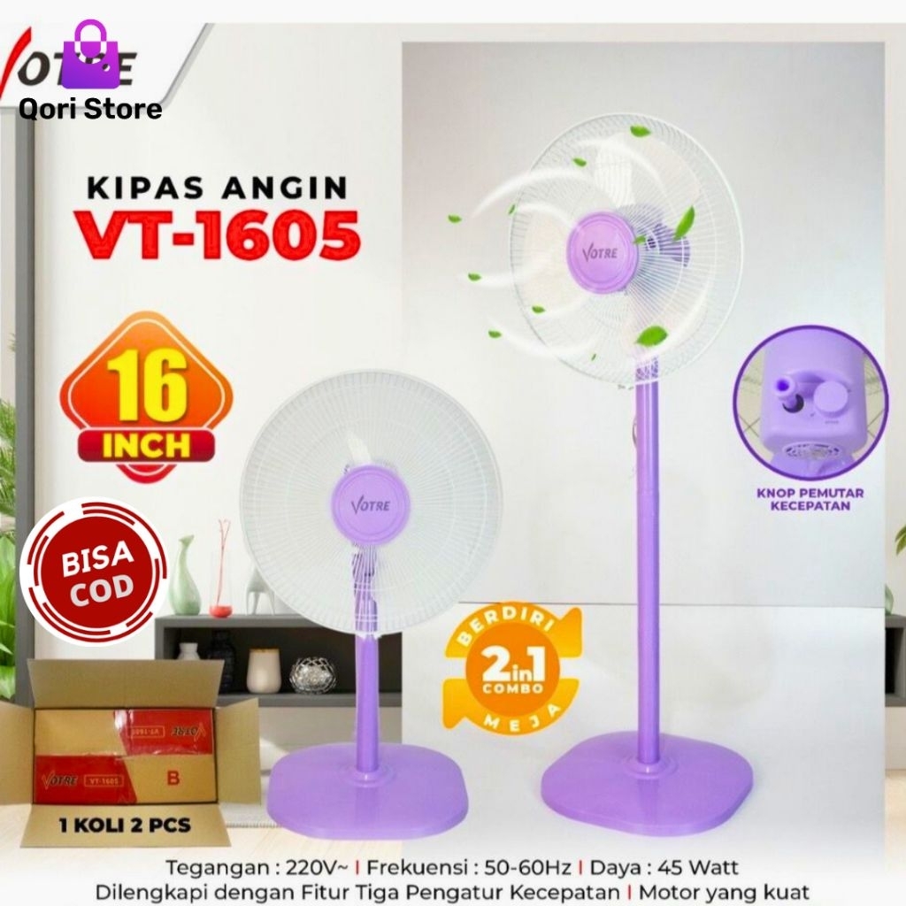 Qori Store - Kipas Angin Votre 2in1 VT-1605 / Kipas Stan Votre / Kipas Berdiri Votre 16inc