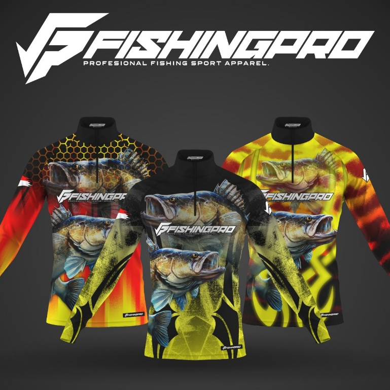 Jersey baju Mancing FishingPro Fiery Honeycomb Barramundi/Laut/Kolam/Sungai | Bahan anti UV