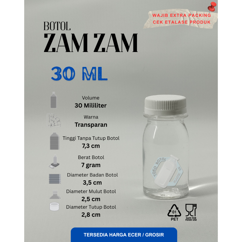 Botol Zam Zam 30ML / Botol Zam Zam 60ML / Botol Plastik Tebal 30ml / Botol Plastik Tebal 60ml / Boto