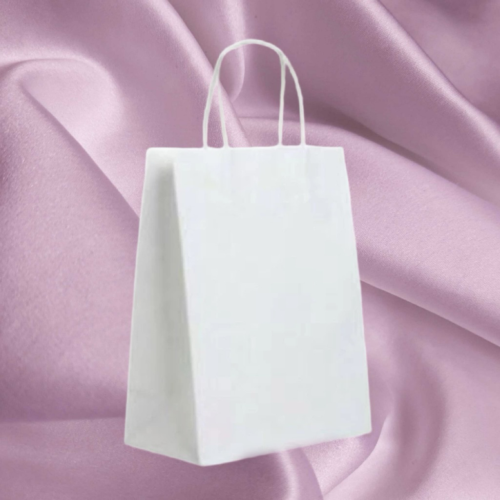 PAPERBAG PUTIH POLOS 19X8X22 KETEBALAN 150GSM / PAPERBAG KRAFT PUTIH POLOS 19X8X22 / PAPERBAG PUTIH 