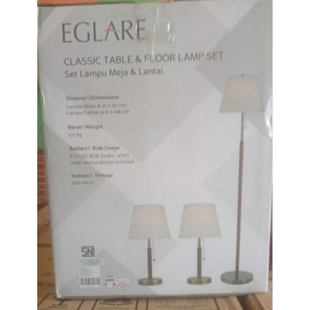 Lampu Meja & Lampu Lantai Set Eglare Harper lustre Brass