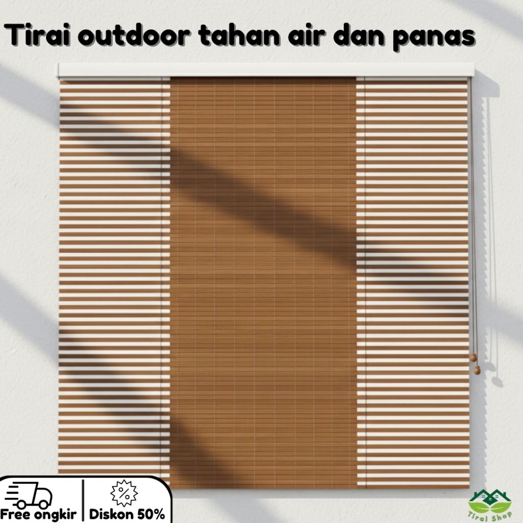 Krey Tirai Gulung Kayu PVC Outdoor Tampiar Hujan Panas untuk Rumah & Toko