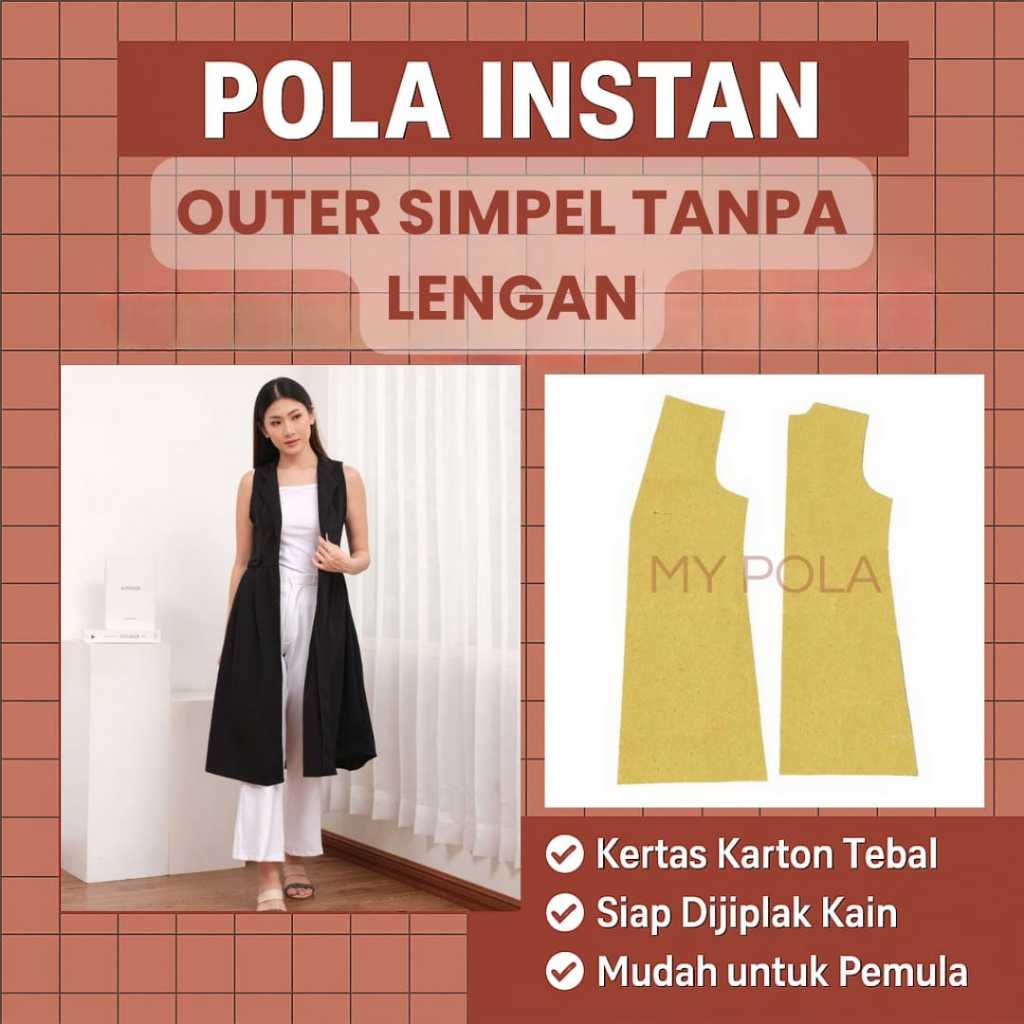 [ COD ] Pola Outer Simple Tanpa Lengan | Pola Baju Wanita Lengkap | Pola Jahit | P ola Instan...