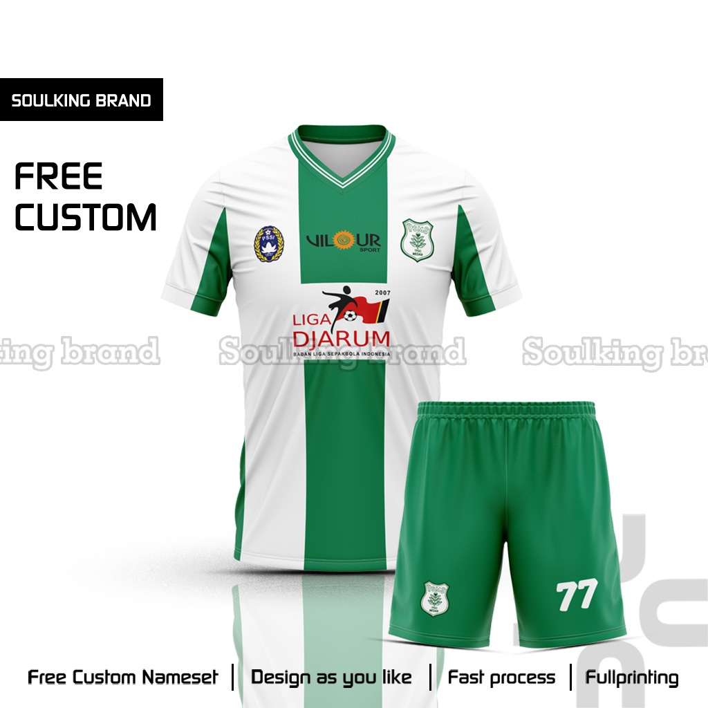 Baju Jersey Bola PSMS 2007 Home Away Third Liga 1 Indonesia Free Custom Nama Warna Hijau Desain Suka