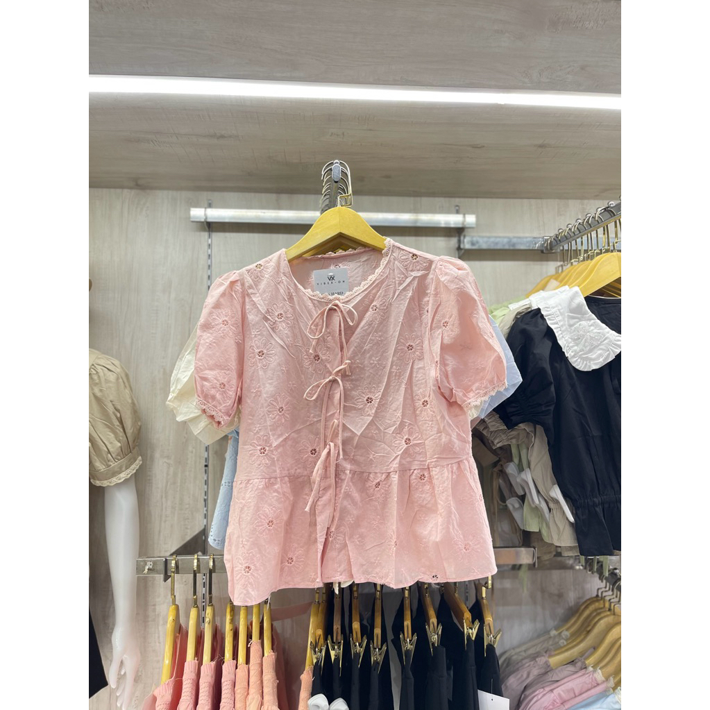 19869 RIBBON BABY DOLL BLOUSE WANITA