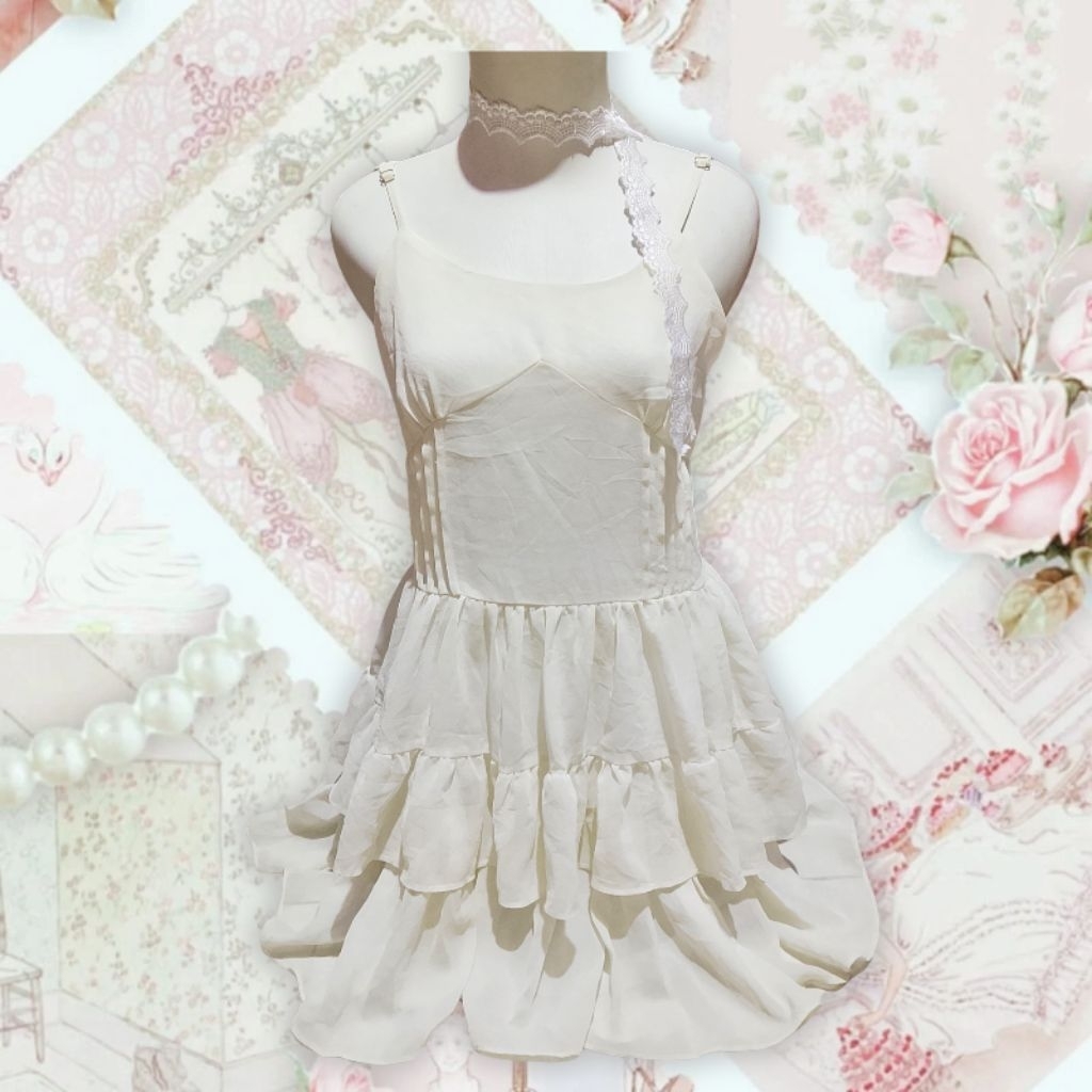broken white dress over jeans kawai japan coquette cottagecore fairycore harajuku himekaji sawako sh