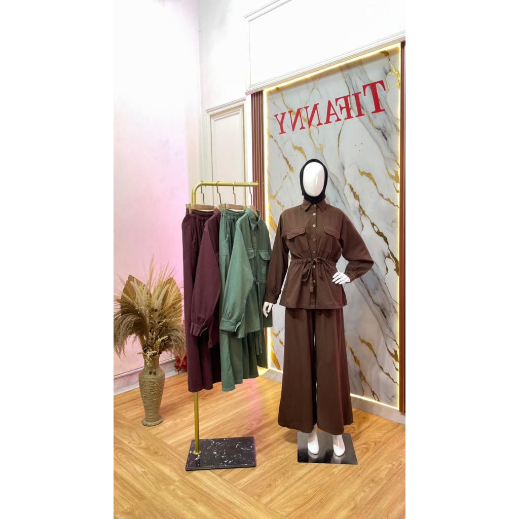 KIRANA Setelan Celana Kulot dengan Tali Serut Adjustable All Size Baju Muslim Wanita Nyaman Panjang 