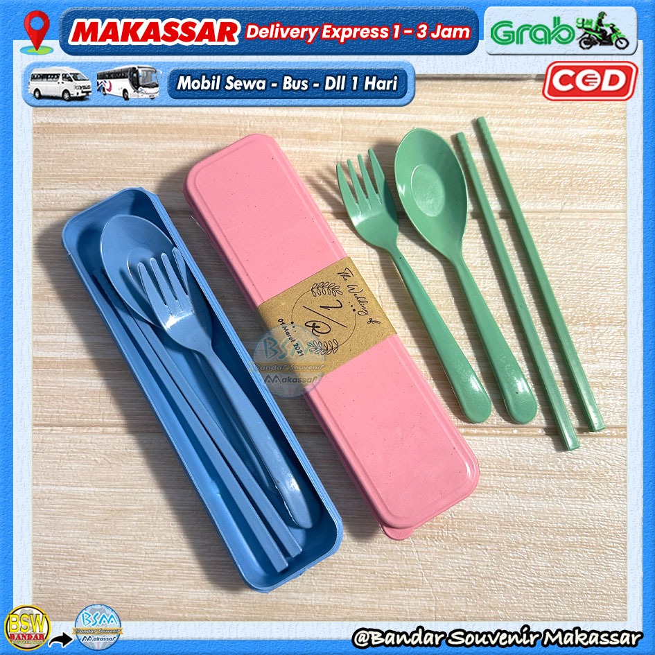 ( isi 50 pcs ) Souvenir Sendok Garpu Sumpit LOKAL Set Travel Kemas BOX PLASTIK Makassar Mamuju