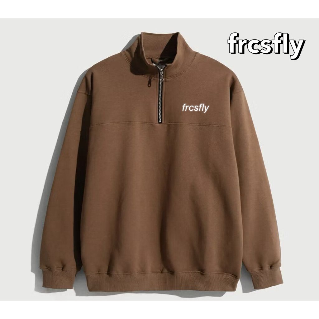 FEROCIOUSFLY.ID Jaket Half Zip Sweatshirt | Jaket Sweater Pria Kerah Half Zip | BROWN