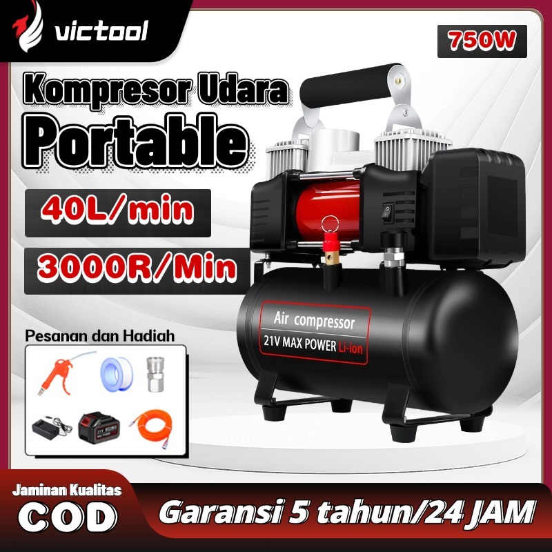 Victool Kompresor Angin Oilless Listrik Portabel 40L/MIN Mini Kompresor Angin Listri 3L Portable Ala